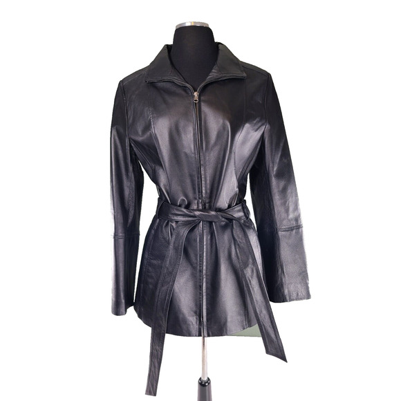 Vintage 90s Croft & Barrow Women's Black Leather Jacket Sz M Y2K 2000s Grunge - Picture 1 of 9